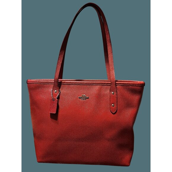 Coach Mini City Zip Tote Crossgrain Leather Red Shoulder Bag- - Picture 2 of 16